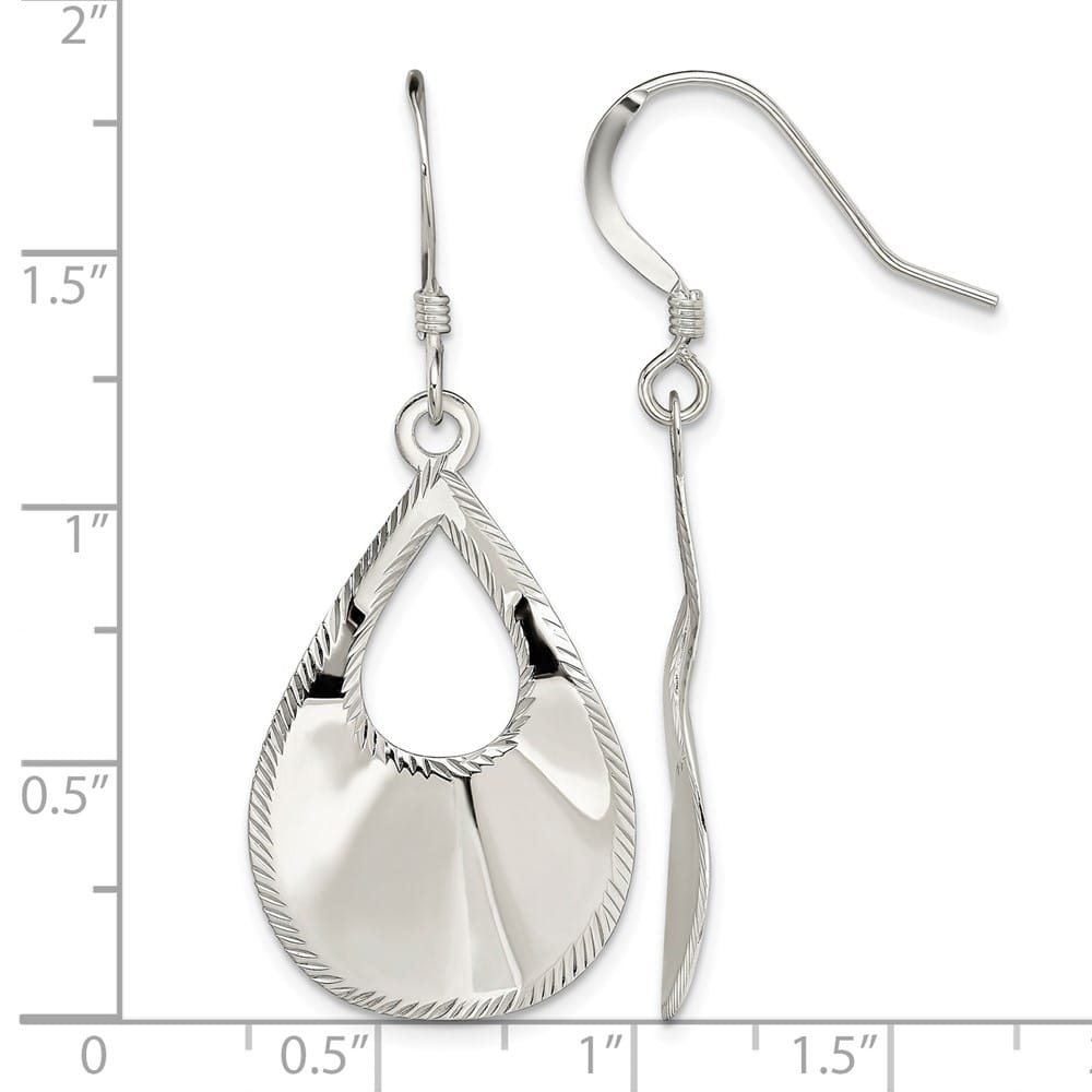 Sterling Silver Polished & Laser-cut Teardrop Dangle Earrings, view 4 of 4