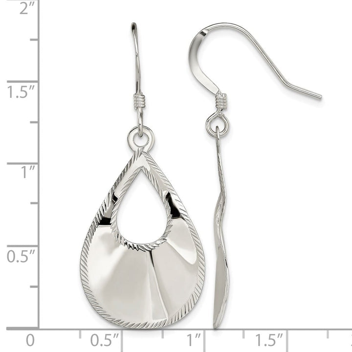 Sterling Silver Polished & Laser-cut Teardrop Dangle Earrings, view 4 of 4