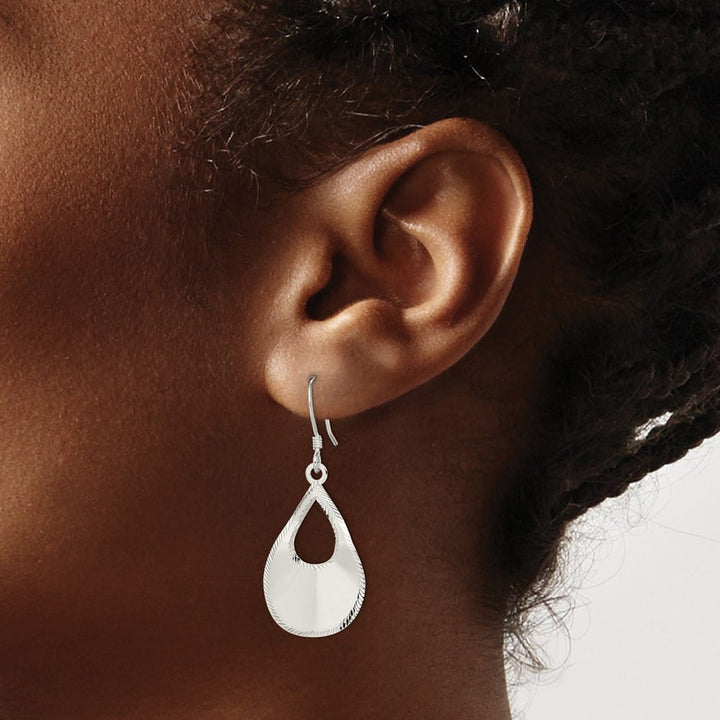 Sterling Silver Polished & Laser-cut Teardrop Dangle Earrings, view 3 of 4
