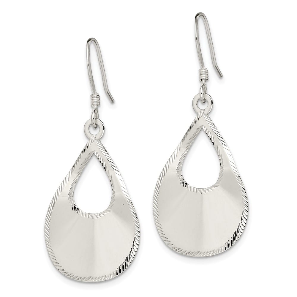Sterling Silver Polished & Laser-cut Teardrop Dangle Earrings, view 2 of 4