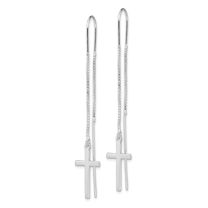 Sterling Silver Polished Latin Cross Threader Earrings, view 2 of 4
