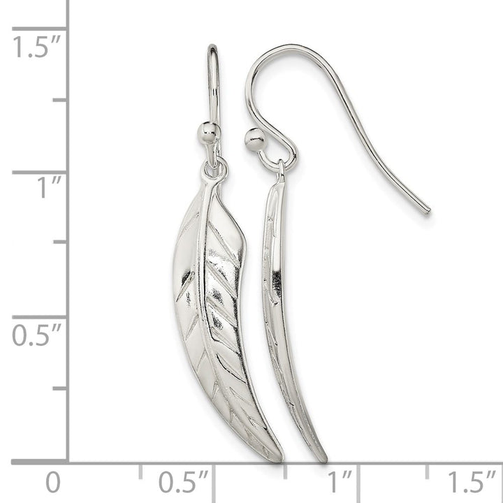 Sterling Silver Polished Leaf Dangle Shepherd Hook Earrings, view 4 of 4