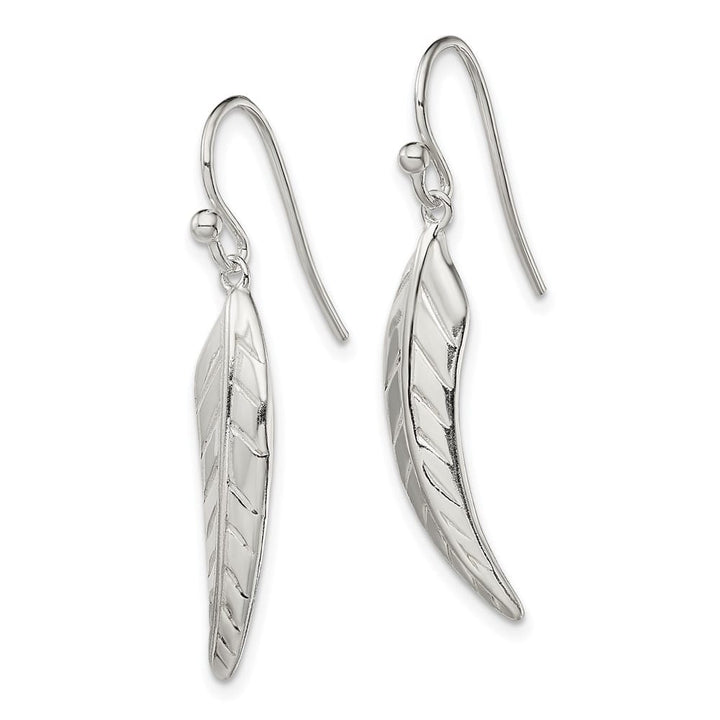 Sterling Silver Polished Leaf Dangle Shepherd Hook Earrings, view 2 of 4