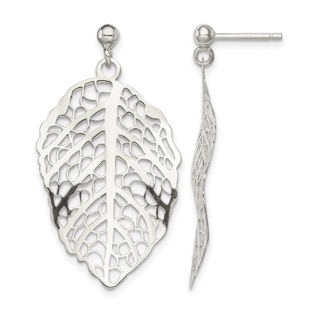 Sterling Silver Polished Leaf Post Dangle Earrings, view 1 of 4