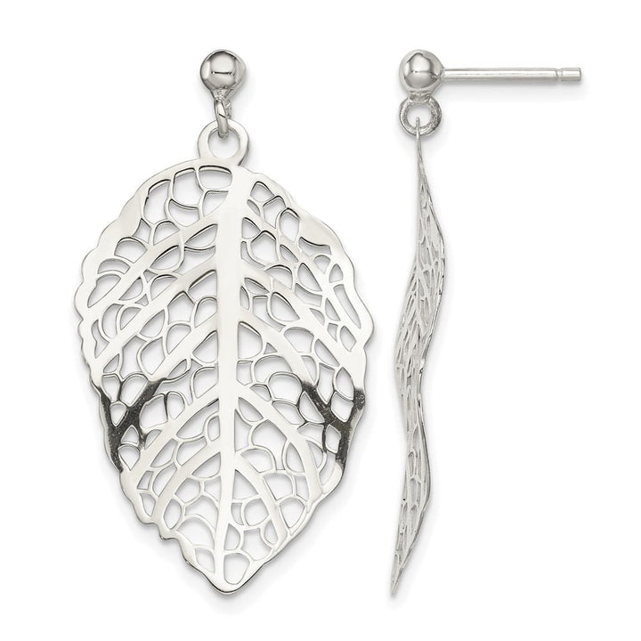 Sterling Silver Polished Leaf Post Dangle Earrings, view 1 of 4