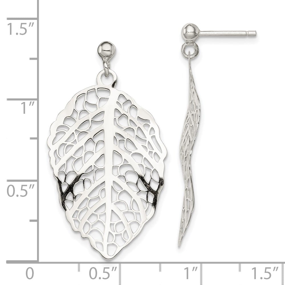 Sterling Silver Polished Leaf Post Dangle Earrings, view 4 of 4