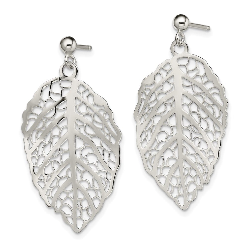 Sterling Silver Polished Leaf Post Dangle Earrings, view 2 of 4