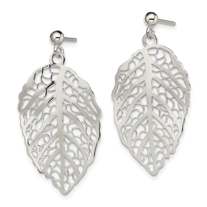 Sterling Silver Polished Leaf Post Dangle Earrings, view 2 of 4