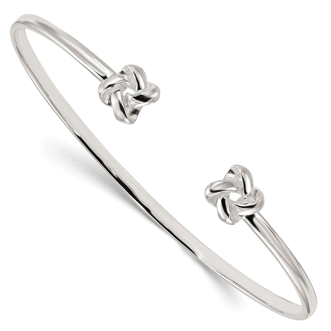 Sterling Silver Polished Love Knot Ends Cuff Bangle Bracelet