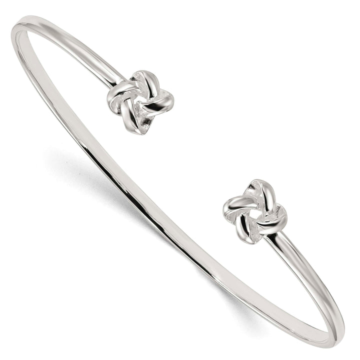 Sterling Silver Polished Love Knot Ends Cuff Bangle Bracelet