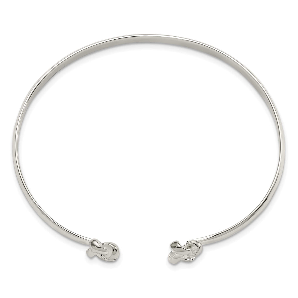 Sterling Silver Polished Love Knot Ends Cuff Bangle Bracelet
