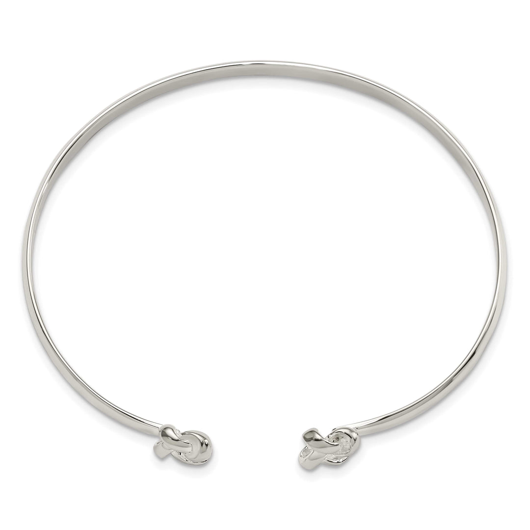 Sterling Silver Polished Love Knot Ends Cuff Bangle Bracelet