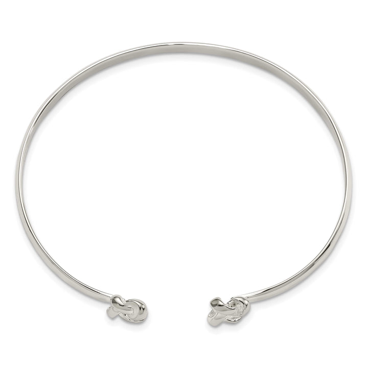 Sterling Silver Polished Love Knot Ends Cuff Bangle Bracelet