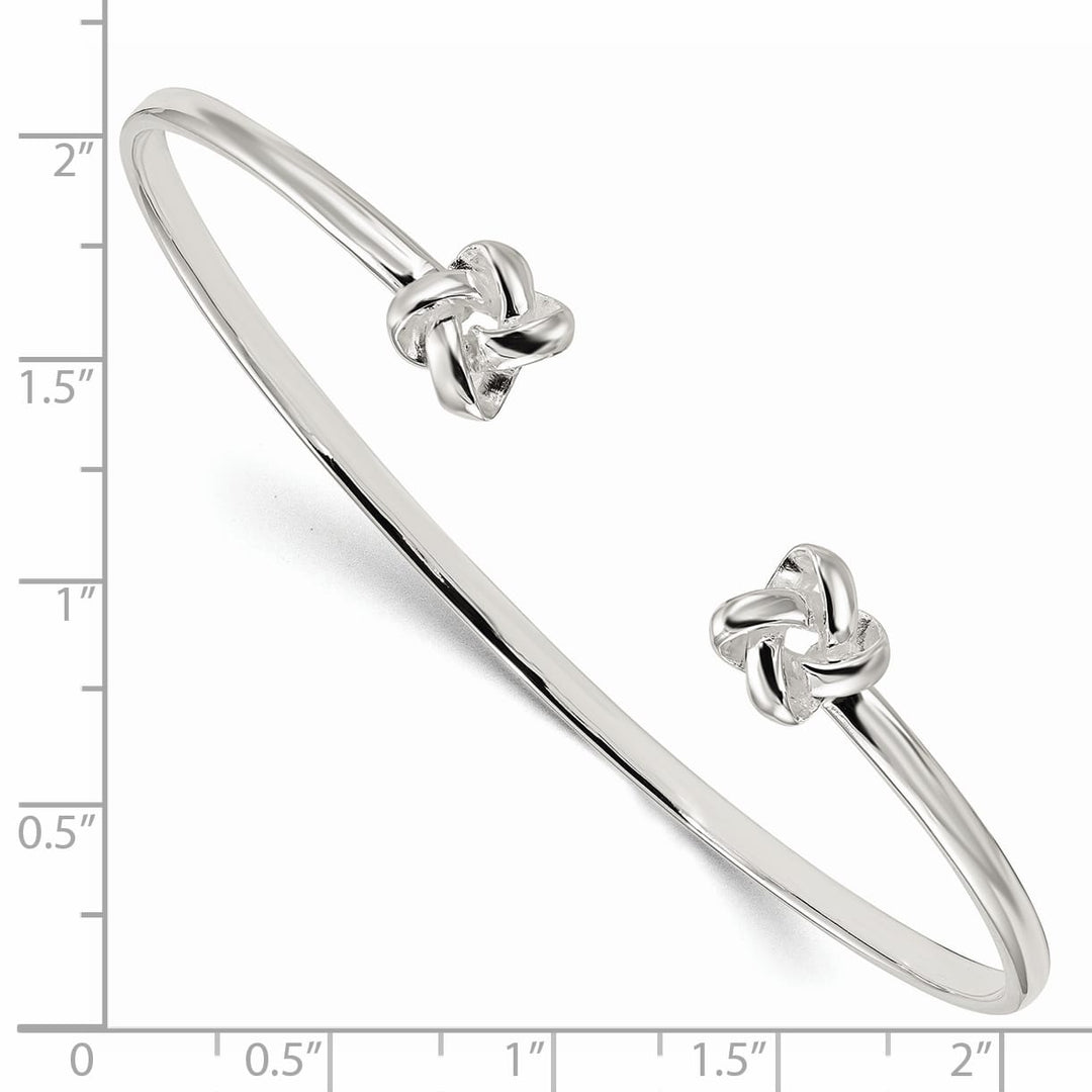 Sterling Silver Polished Love Knot Ends Cuff Bangle Bracelet