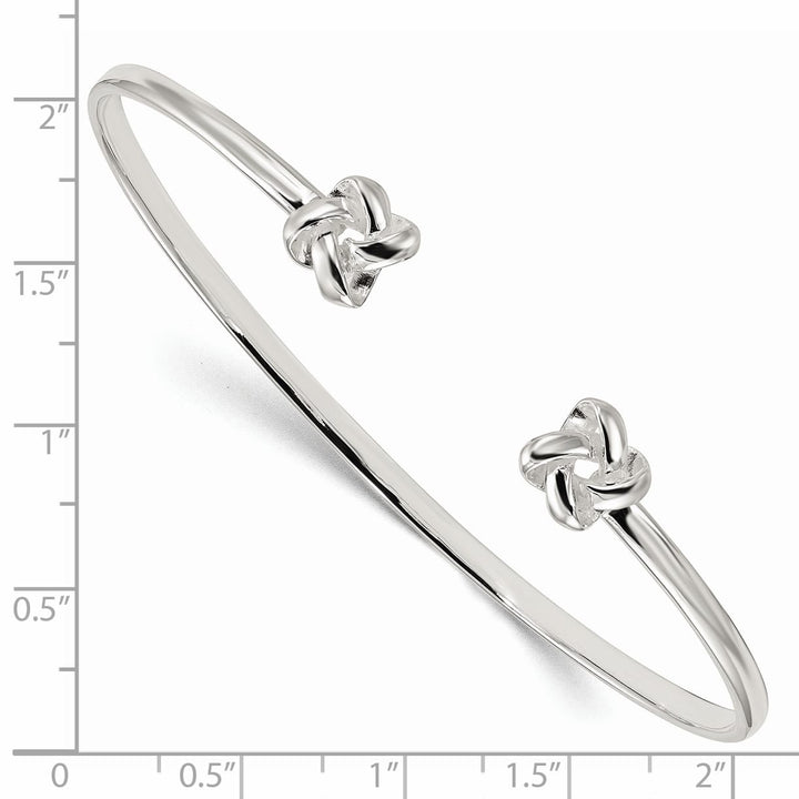 Sterling Silver Polished Love Knot Ends Cuff Bangle Bracelet