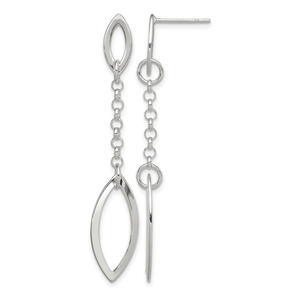 Sterling Silver Polished Marquise Shapes & Chain Post Dangle Earrings, view 1 of 4