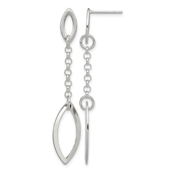 Sterling Silver Polished Marquise Shapes & Chain Post Dangle Earrings, view 1 of 4