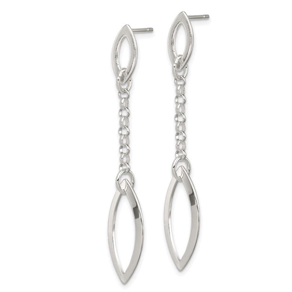 Sterling Silver Polished Marquise Shapes & Chain Post Dangle Earrings, view 2 of 4