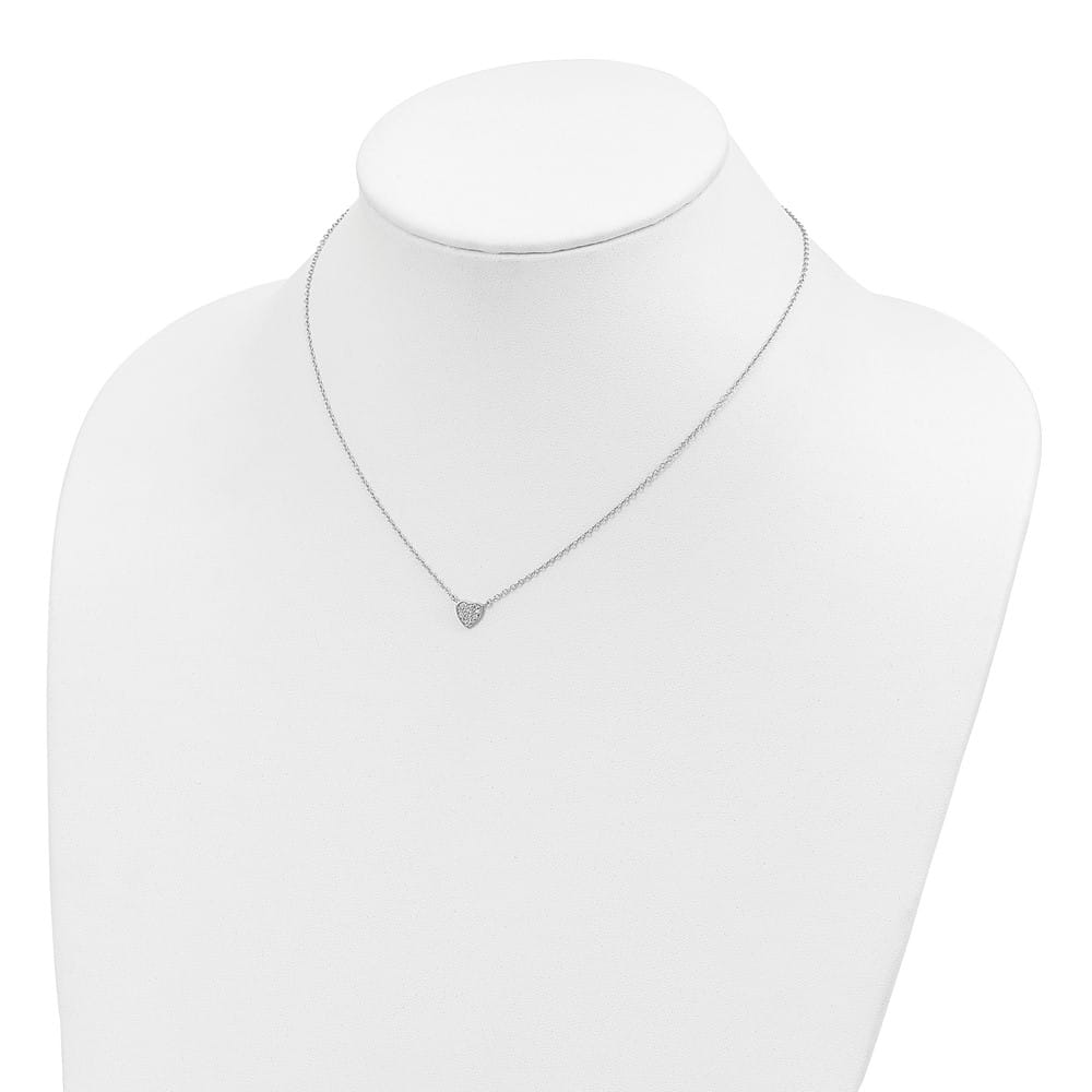 Sterling Silver Polished Micro Pave CZ Heart 16 inch Necklace