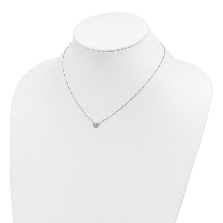 Sterling Silver Polished Micro Pave CZ Heart 16 inch Necklace