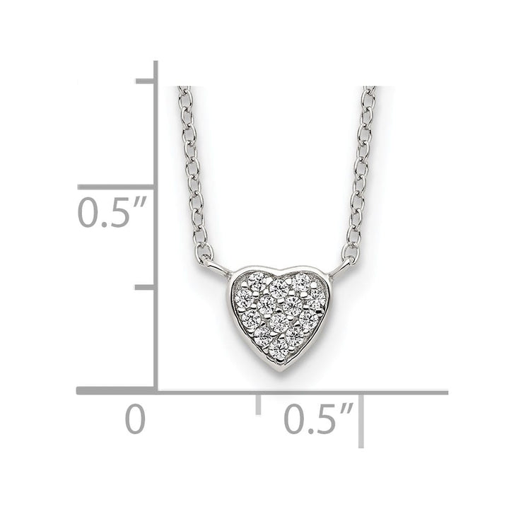 Sterling Silver Polished Micro Pave CZ Heart 16 inch Necklace