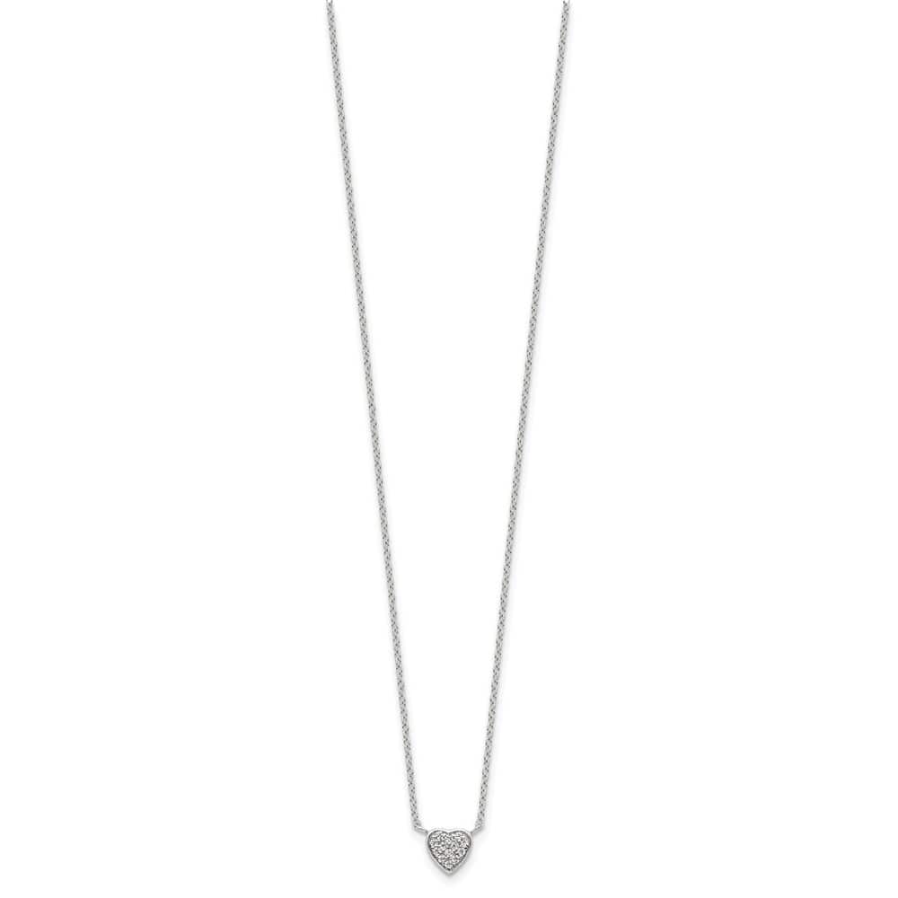 Sterling Silver Polished Micro Pave CZ Heart 16 inch Necklace