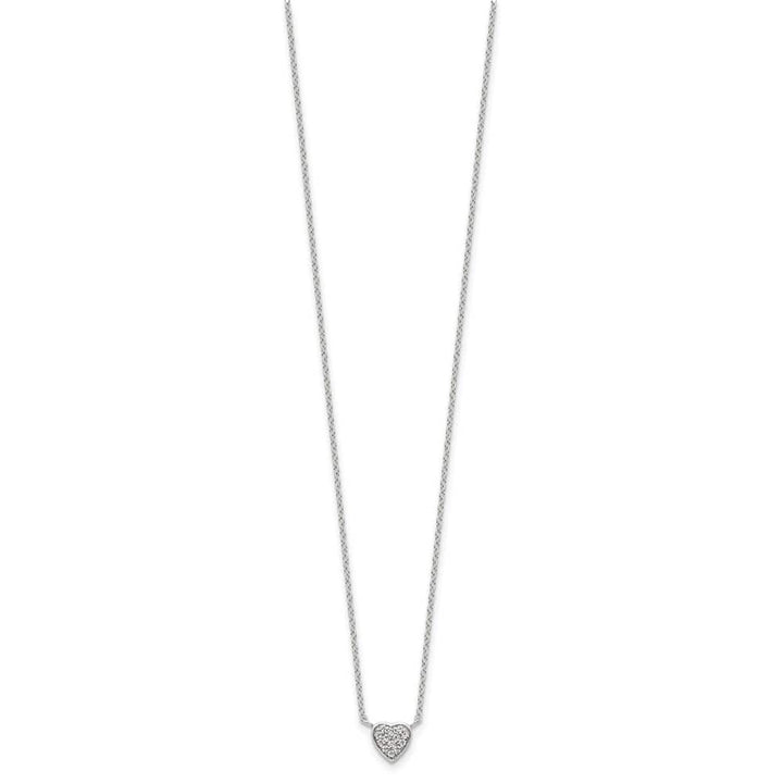Sterling Silver Polished Micro Pave CZ Heart 16 inch Necklace