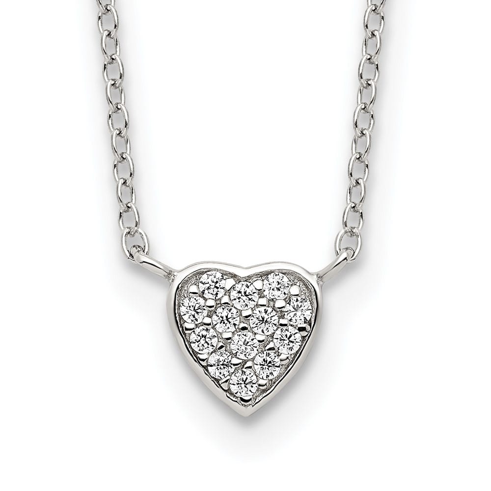 Sterling Silver Polished Micro Pave CZ Heart 16 inch Necklace