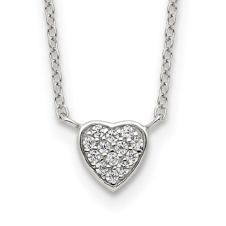 Sterling Silver Polished Micro Pave CZ Heart 16 inch Necklace