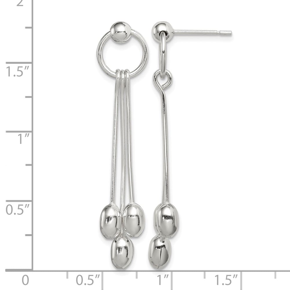 Sterling Silver Polished Multi-strand Oval Beaded Post Dangle Earrings, view 4 of 4