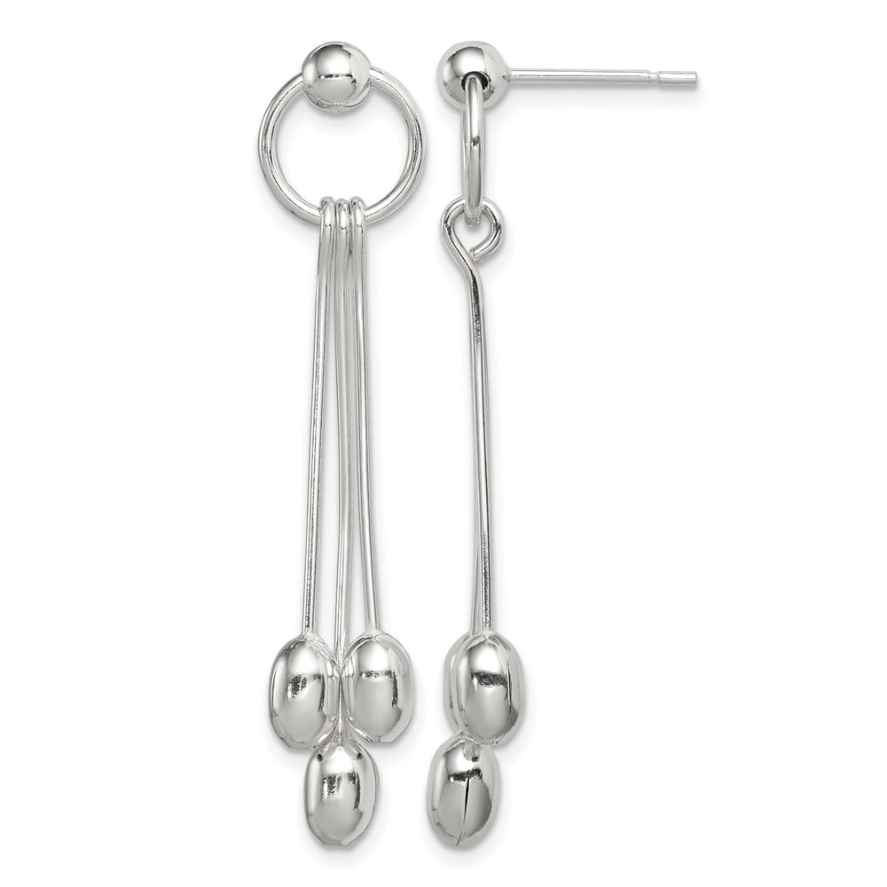 Sterling Silver Polished Multi-strand Oval Beaded Post Dangle Earrings, view 1 of 4