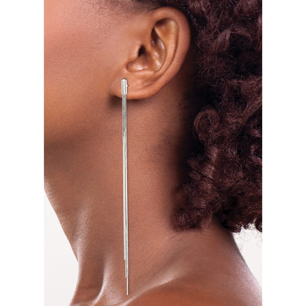 Sterling Silver Polished Multi-Strand Snake Chain Post Dangle Earrings, view 3 of 4