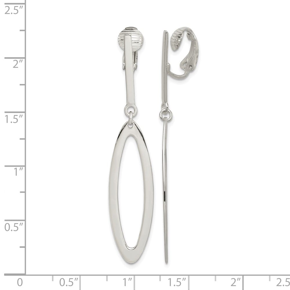 Sterling Silver Polished Non-Pierced Elongated Oval Dangle Earrings, view 4 of 4
