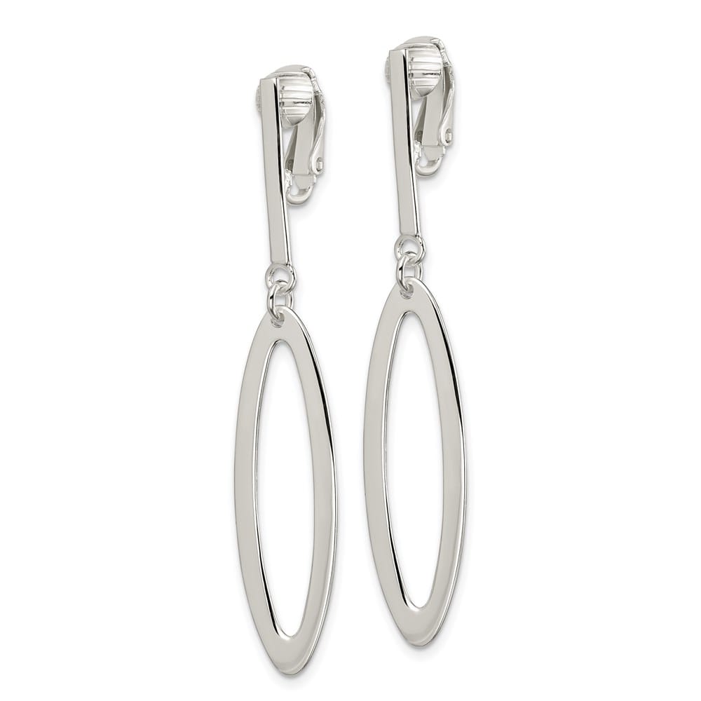 Sterling Silver Polished Non-Pierced Elongated Oval Dangle Earrings, view 2 of 4