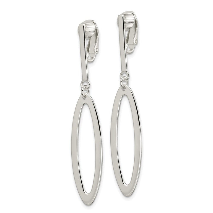 Sterling Silver Polished Non-Pierced Elongated Oval Dangle Earrings, view 2 of 4