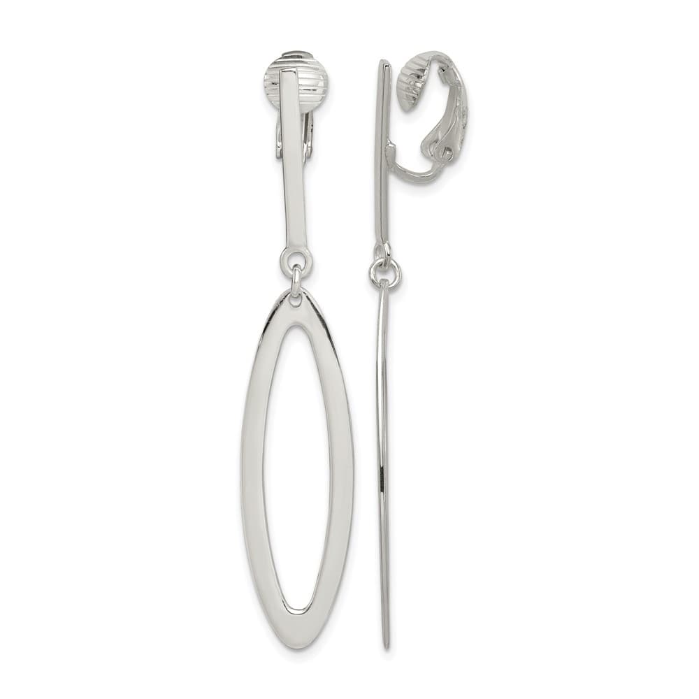 Sterling Silver Polished Non-Pierced Elongated Oval Dangle Earrings, view 1 of 4