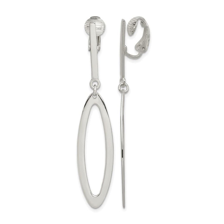 Sterling Silver Polished Non-Pierced Elongated Oval Dangle Earrings, view 1 of 4