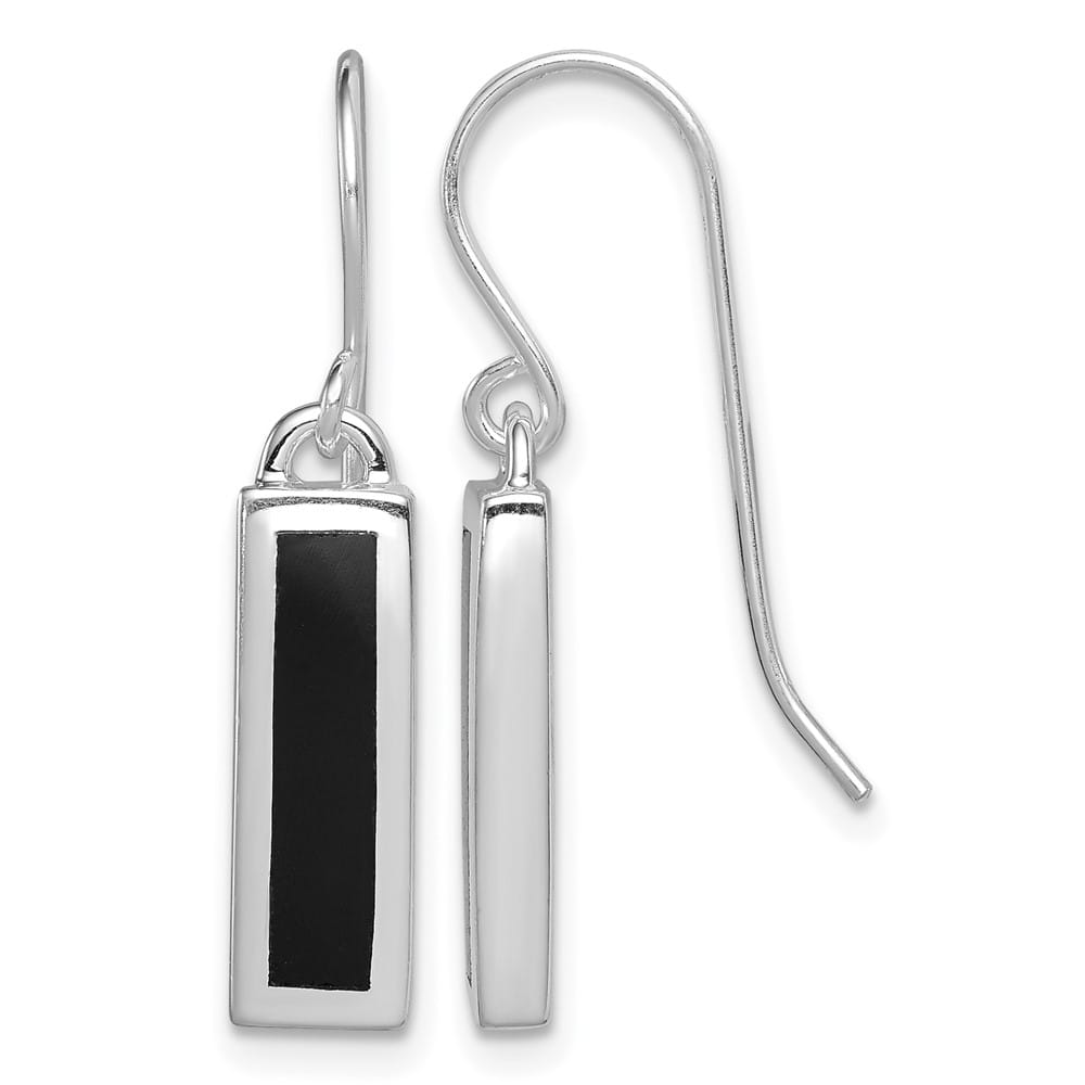 Sterling Silver Polished Onyx Bar Dangle 30 x 6 mm Earrings, view 1 of 4