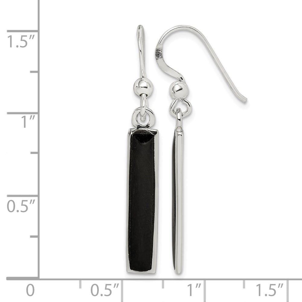 Sterling Silver Polished Onyx Bar Dangle 40 x 4 mm Earrings, view 4 of 4