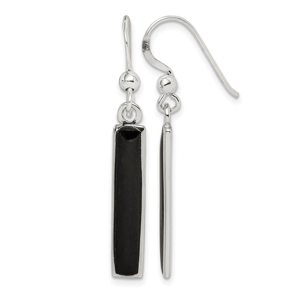 Sterling Silver Polished Onyx Bar Dangle 40 x 4 mm Earrings, view 1 of 4