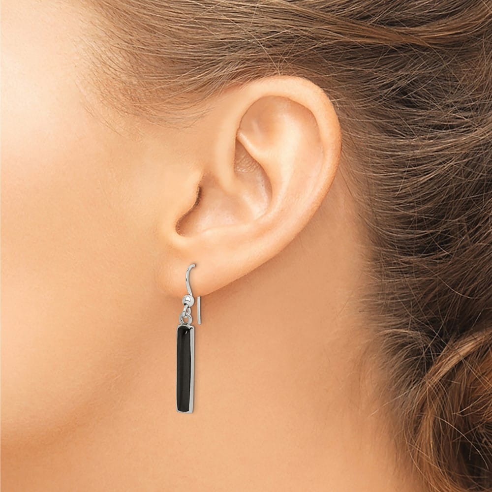 Sterling Silver Polished Onyx Bar Dangle 40 x 4 mm Earrings, view 3 of 4
