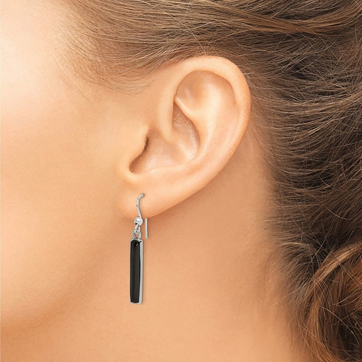 Sterling Silver Polished Onyx Bar Dangle 40 x 4 mm Earrings, view 3 of 4
