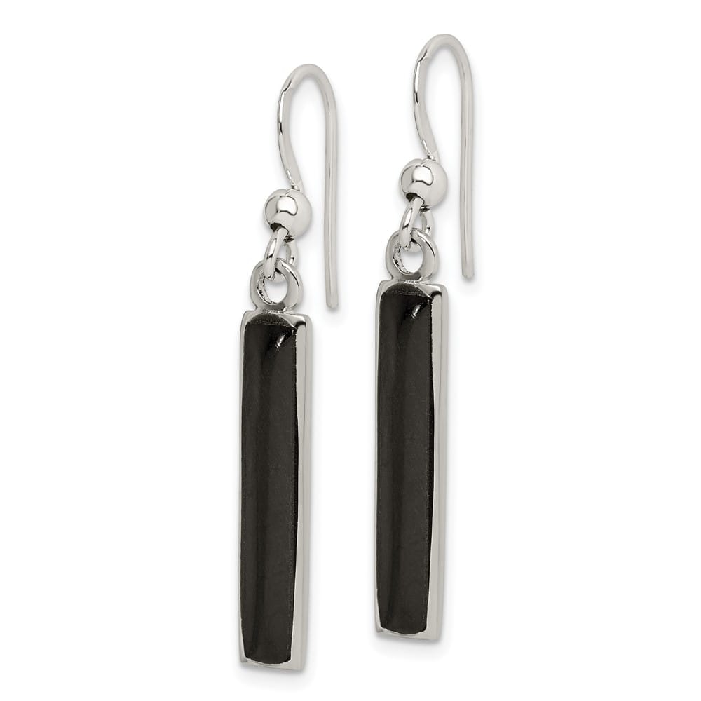 Sterling Silver Polished Onyx Bar Dangle 40 x 4 mm Earrings, view 2 of 4