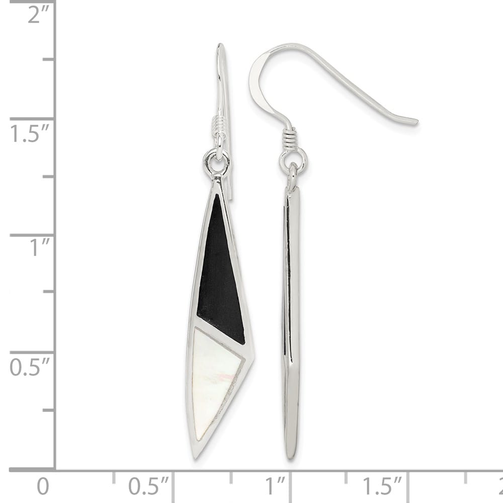 Sterling Silver Polished Onyx & Mother of Pearl Dangle Earrings, view 4 of 4