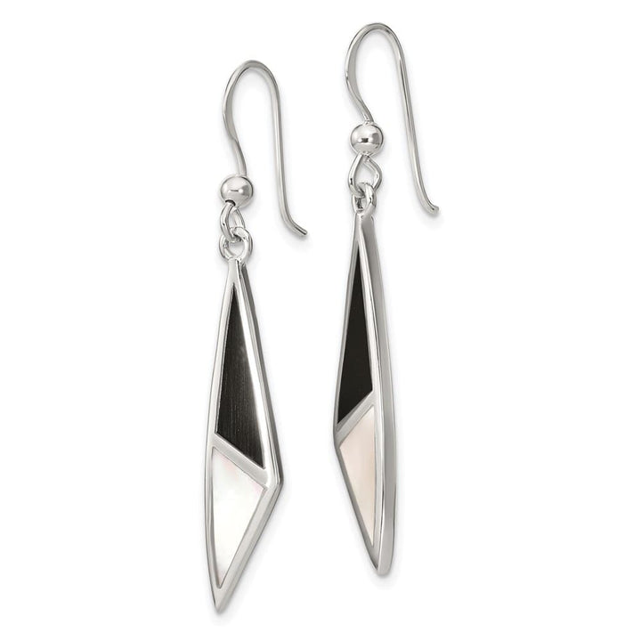 Sterling Silver Polished Onyx & Mother of Pearl Dangle Earrings, view 2 of 4