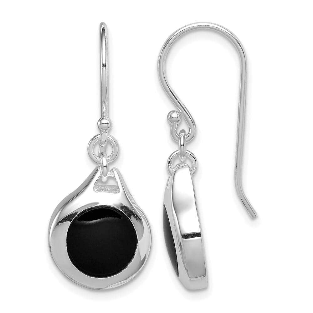 Sterling Silver Polished Onyx Teardrop Dangle 32 x 12 mm Earrings, view 1 of 4