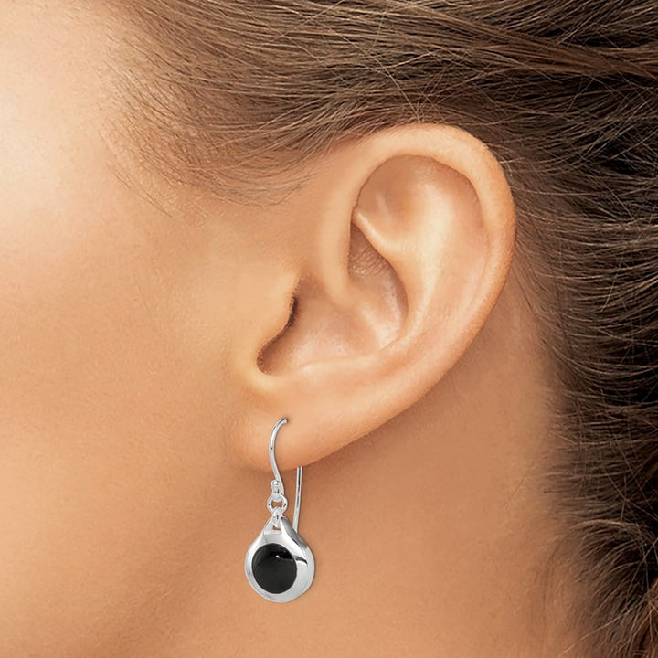 Sterling Silver Polished Onyx Teardrop Dangle 32 x 12 mm Earrings, view 3 of 4