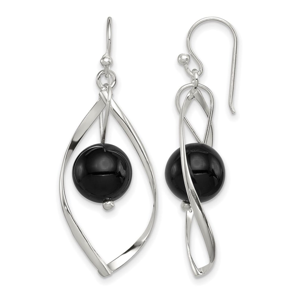 Sterling Silver Polished Onyx Twisted Dangle Earrings, view 1 of 4
