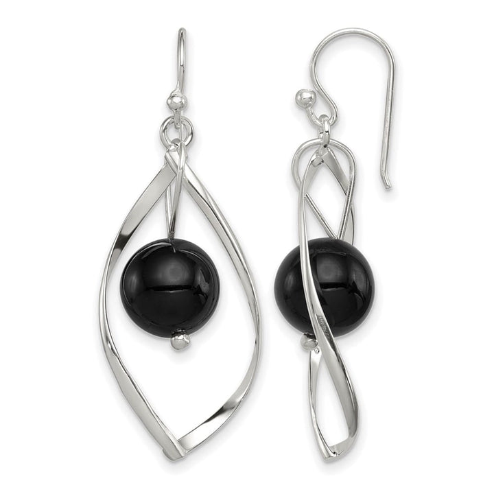 Sterling Silver Polished Onyx Twisted Dangle Earrings, view 1 of 4