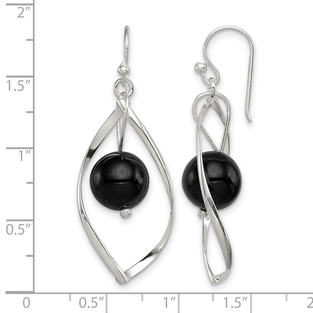 Sterling Silver Polished Onyx Twisted Dangle Earrings, view 4 of 4
